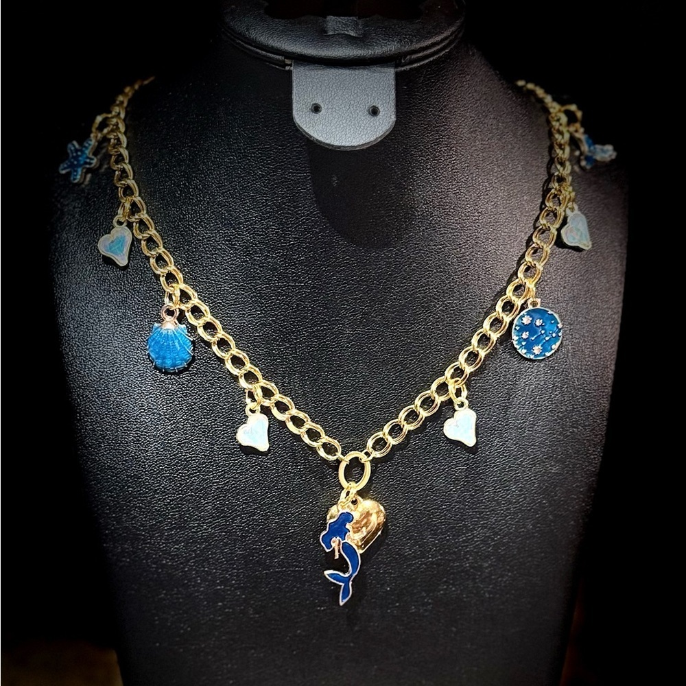 Gold and Blue Mermaid Necklace